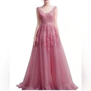 NWT Babyonline Dress Pink Tulle Sequin Appliqué Gown Sz M/L Prom Hoco Formal